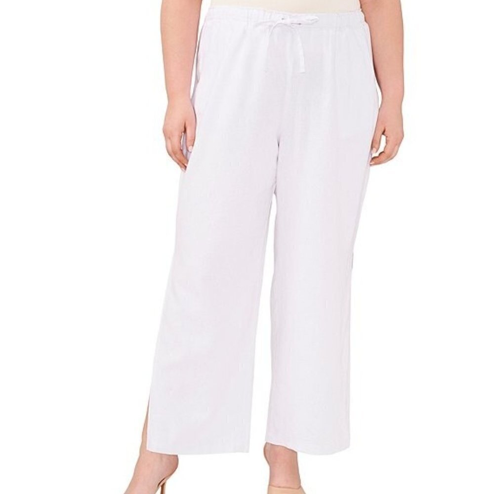 Vince Camuto Linen Blend Pants Women's Plus Size 3X White Wide Leg Side Slit